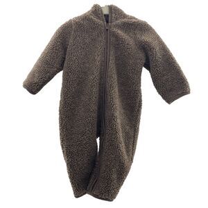Baby Gap 6-12 Months Bunting Bear Sherpa One Piece Zipper Hooded Cozy Soft Brown